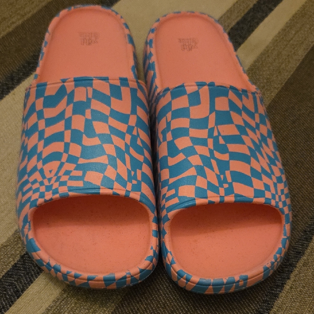 Wild Fable Pink and Blue Checkered Slides